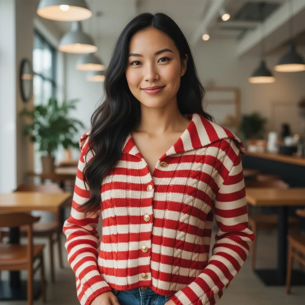 Zara Red & White Striped Knit Cardigan – Size M - Picture 1 of 9
